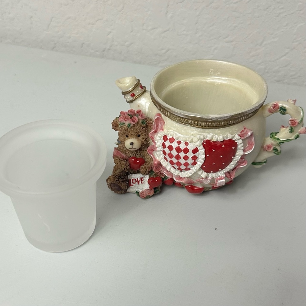 Vintage Hand Crafted Hand Painted Poly Stone Valentines Tea Light Candle Holder - Picture 7 of 7